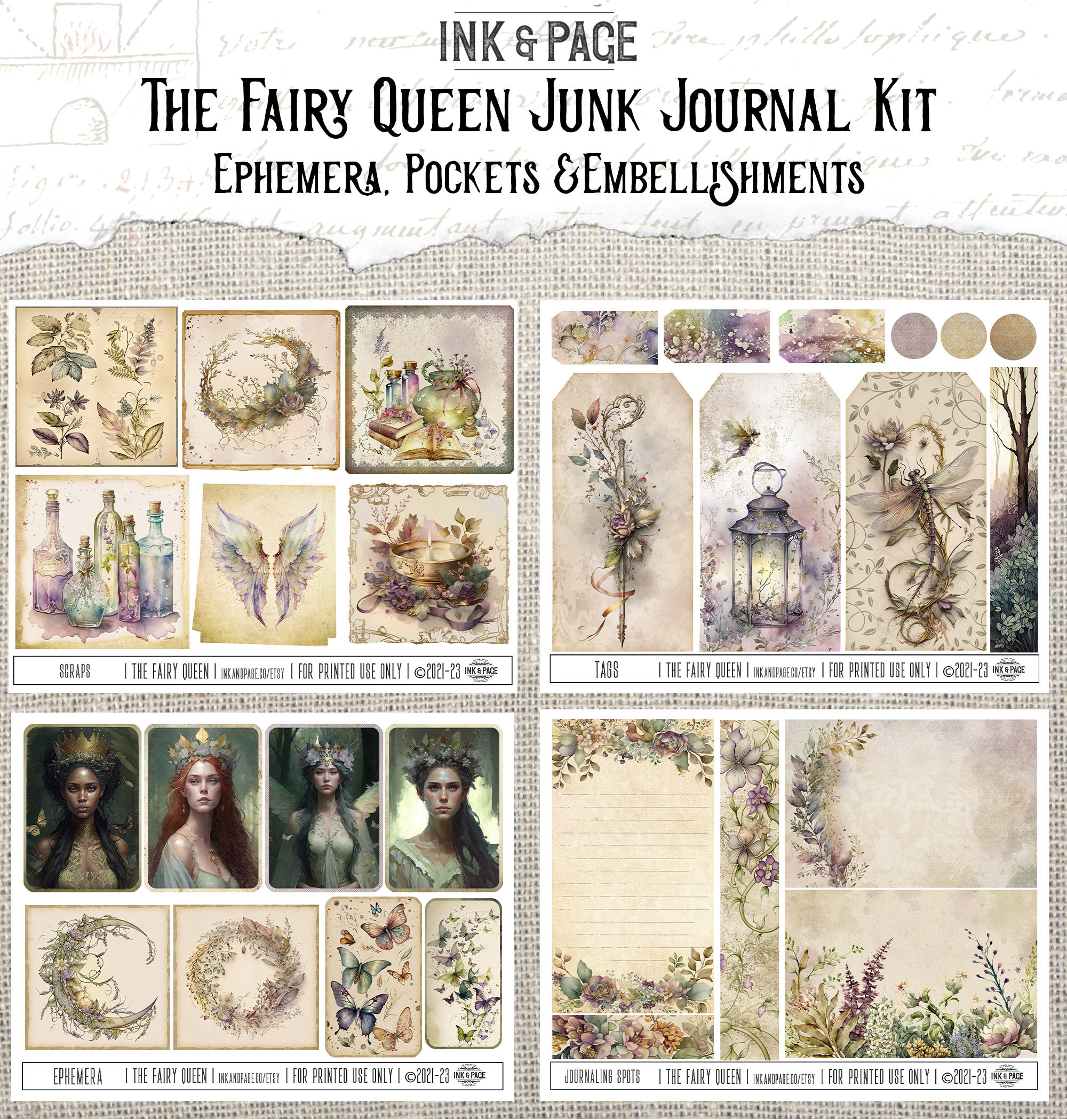 Fairy Queen Junk Journal Printable Kit Fairytale Fantasy Digital ...