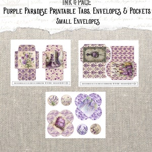 Purple Paradise Printable Ephemera Pockets Junk Journal Vintage Lavender Digital Envelopes Violet Scrapbook Rainbow Paper Wildflower Garden zdjęcie 4