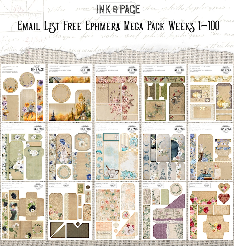 100 Pages of Junk Journal Printable Free Ephemera Mega Pack Vintage ...
