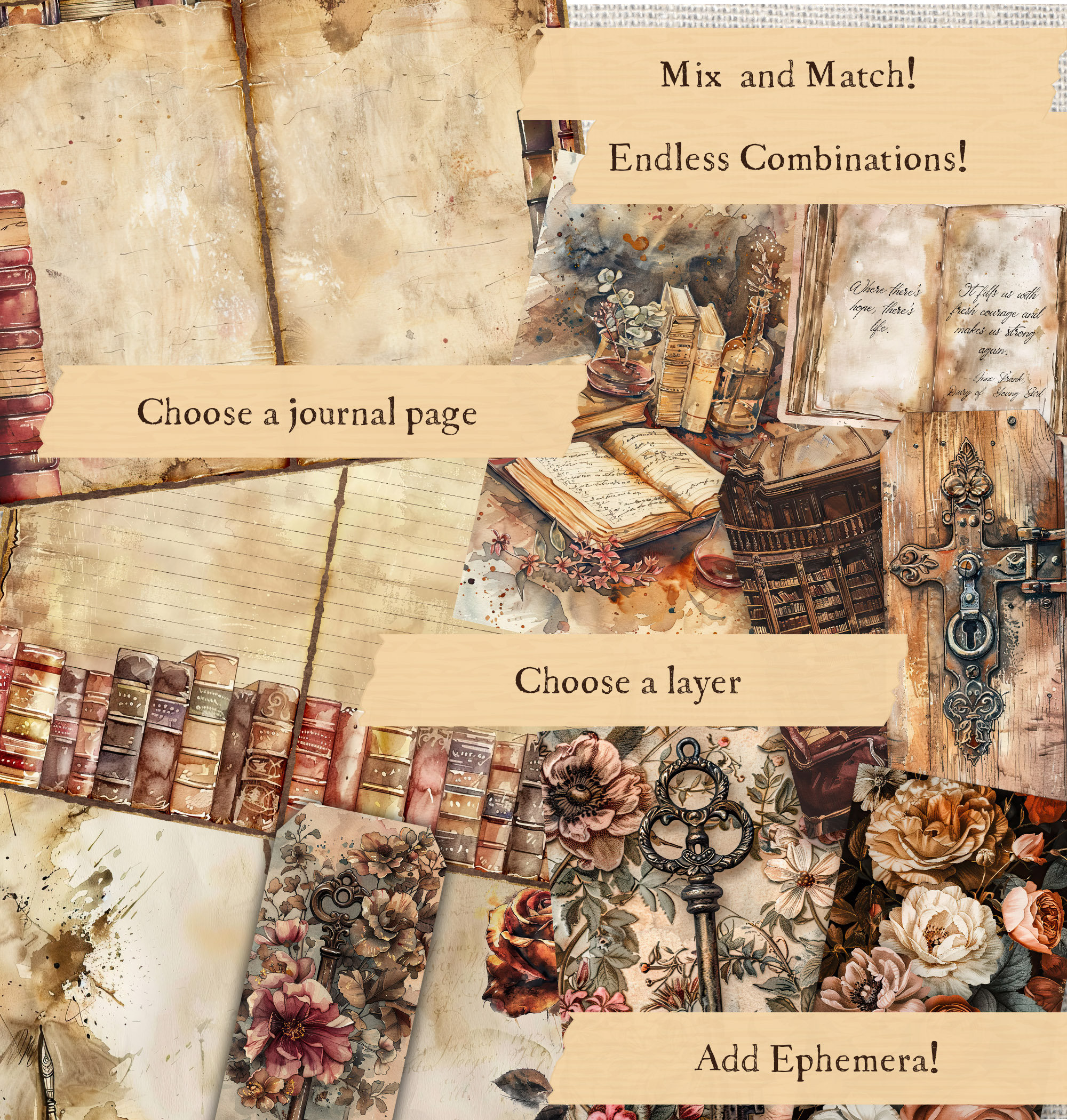 Secret Diary Junk Journal Printable Kit Vintage Grunge Digital Download ...