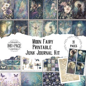 Kit imprimable de journal intime de fées lunaires, fées célestes, magiques, gothiques, fantastiques, téléchargement numérique, papillons lunaires, papier, clair de lune, forêt fantaisiste