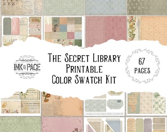The Secret Library Color Swatch Printable Junk Journal Kit | Vintage Style Book Digital Download
