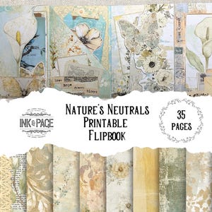 Nature's Neutrals Flipbook Printable Kit Folio Junk Journal Nature Digital Download Nature Scrapbook Paper Botanical Mini Book Field Notes