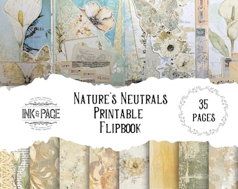 Nature's Neutrals Flipbook Printable Kit Folio Junk Journal Nature Digital Download Nature Scrapbook Paper Botanical Mini Book Field Notes