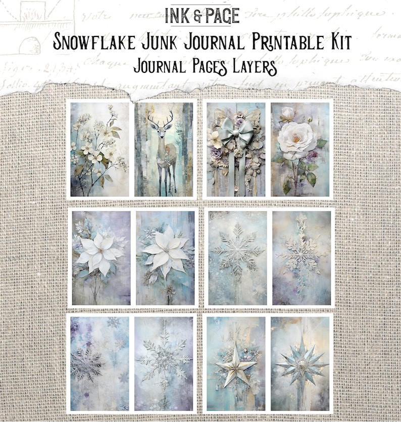 Snowflake Junk Journal Printable Kit Winter Grunge Digital Paper ...