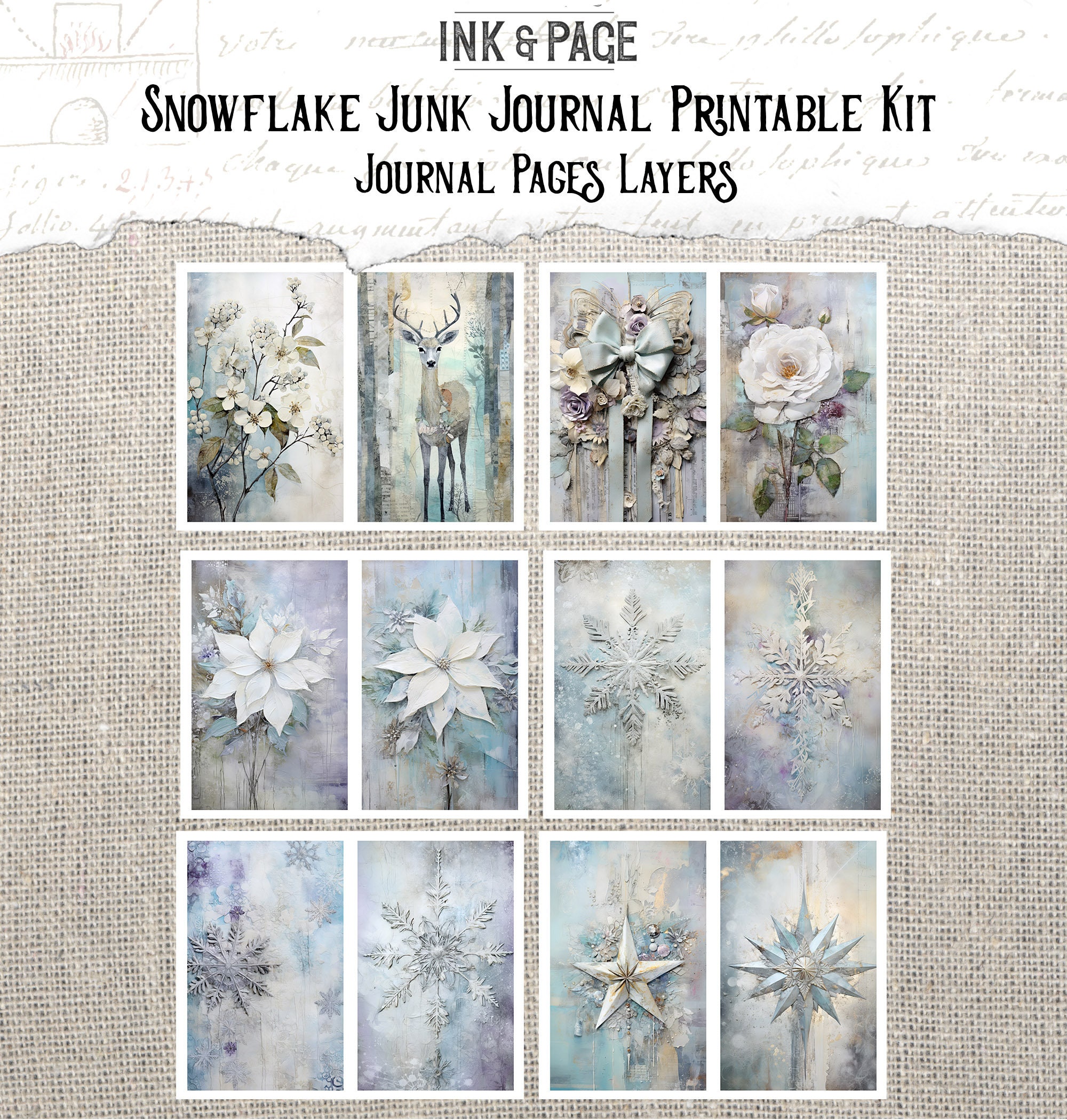 Snowflake Junk Journal Printable Kit Winter Grunge Digital Paper ...