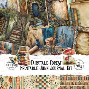 Fairytale Forest Junk Journal Printable Kit Enchanted Wood Digital Download Storybook Ephemera Library Scrapbook Paper Reading Pages Bujo