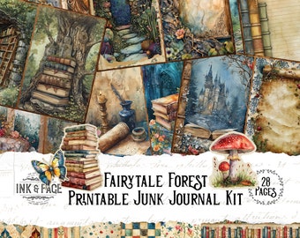 Fairytale Forest Junk Journal Printable Kit Enchanted Wood Digital Download Storybook Ephemera Library Scrapbook Paper Reading Pages Bujo