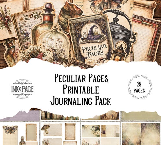 Peculiar Pages Printable Journaling Card & Pages Pack — Autumn Vintage Junk Journal Ephemera