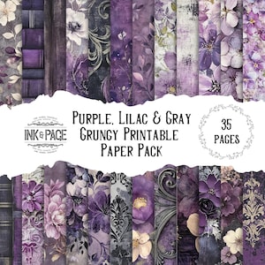Purple Lilac & Gray Printable Paper Pack Pretty Grungy Collage Distressed Mixed Media Scrapbook Craft Colorful Watercolor Gothic Background