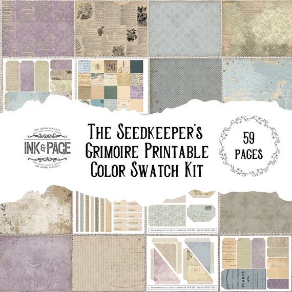The Seedkeeper's Grimoire Color Swatch Printable Junk Journal Kit | Vintage Style Botanical Garden Digital Download
