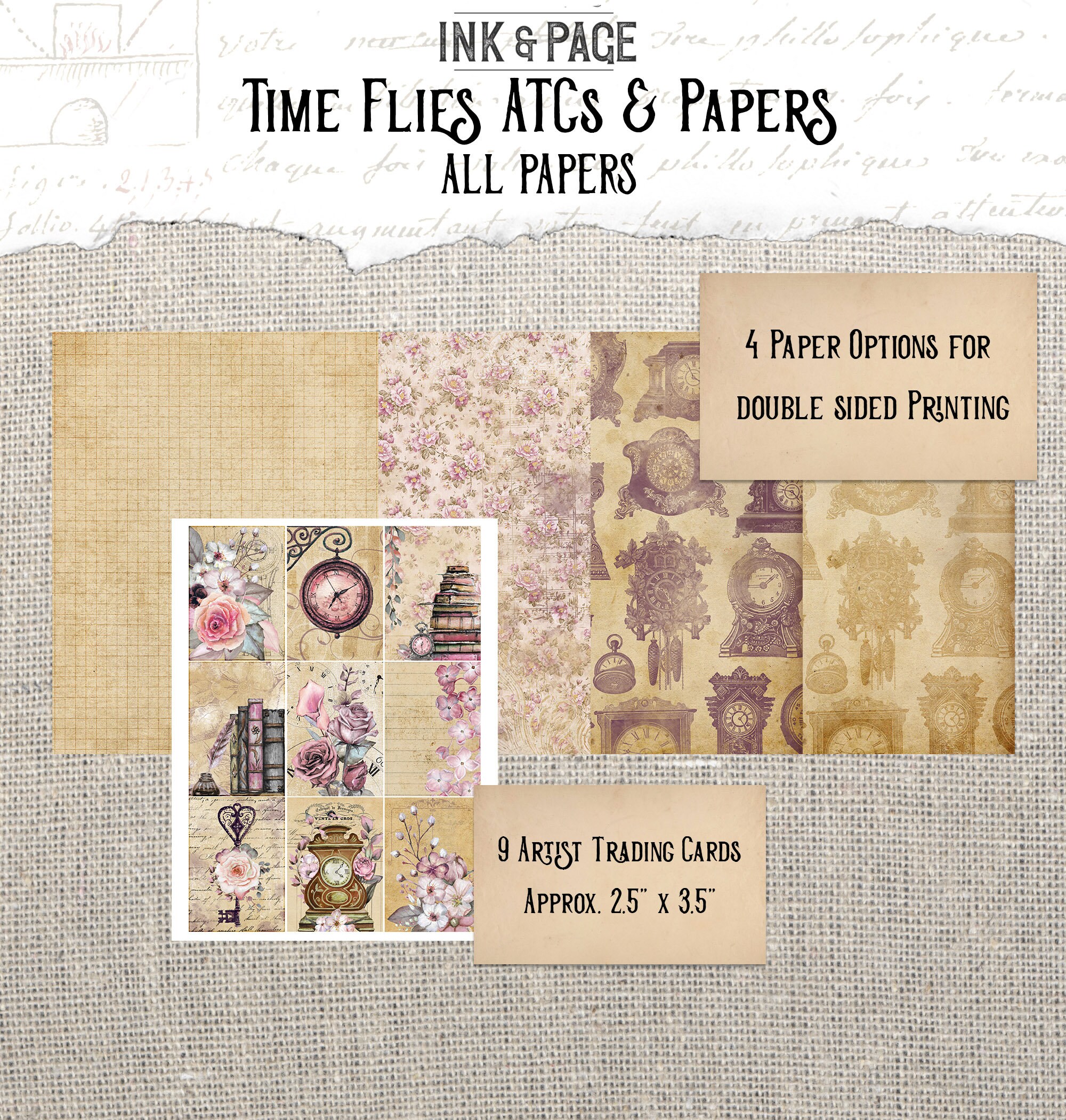 Printable Pink Floral Atcs Time Flies Junk Journal Ephemera - Etsy