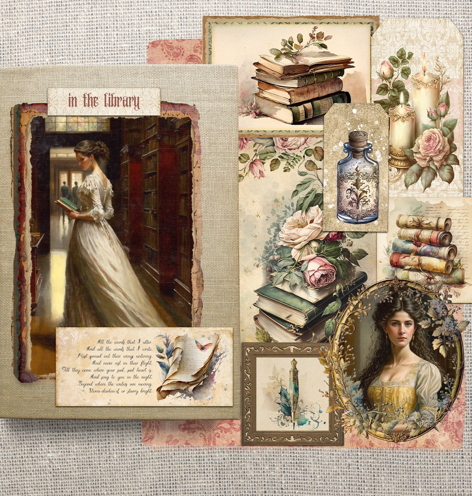 In the Library Junk Journal Printable Kit Vintage Book Digital Download ...