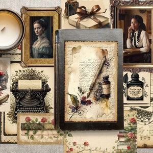 Författarens skräpjournal utskrivbart kit viktoriansk damförfattare ephemerabibliotek vintage skrivmaskinsbok Bujo Dark Academia digital nedladdning bild 8