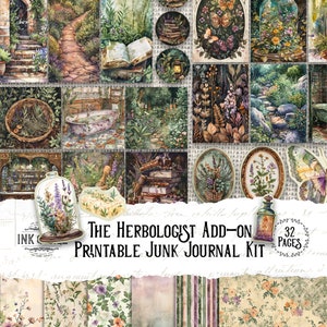 El herbólogo imprimible Ephemera Junk Journal Kit Green Witch Digital Ephemera Garden Tags Nature Pockets Victorian Sobres Scrapbook