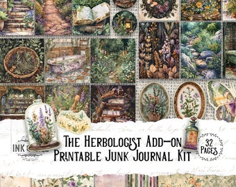The Herbologist Printable Ephemera Junk Journal Kit Green Witch Digital Ephemera Garden Tags Nature Pockets Victorian Envelopes Scrapbook