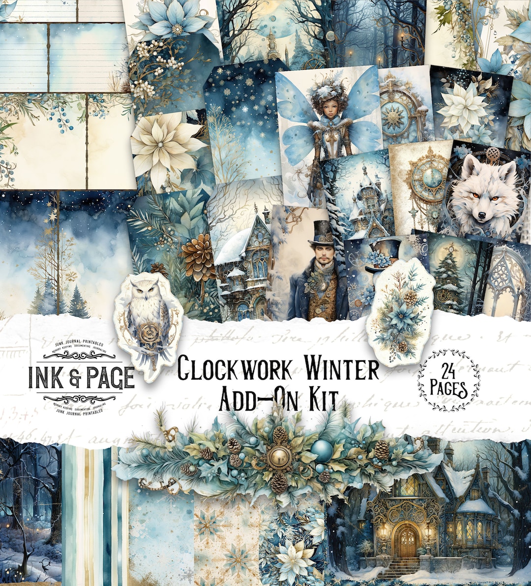 Clockwork Winter Junk Journal Printable Ephemera Add-on Kit Steampunk ...