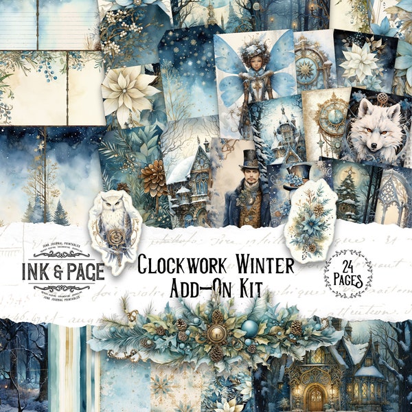 Clockwork Winter Junk Journal Printable Ephemera Add-On Kit Steampunk Digital Download Vintage Tag Printable Pockets Scrapbook Embellishment