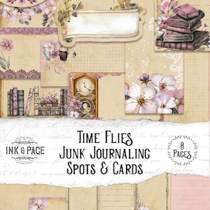 Cartes de journalisation roses imprimables, Spots, Lined, Junk Journal Kit, Ephemera Pack, Embellissements, Scrapbooking, Dark Academia, Bibliothèque, Livres