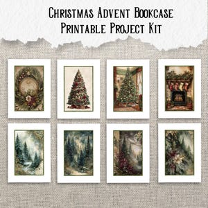 Utskrivbart kit för adventsbokhylla | Miniboklådor | Vintage julbibliotek | Skräpjournal och papperspysselprojekt bild 4