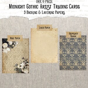 May include: Three digital paper designs for crafting and scrapbooking. The papers feature a rose pattern, lined paper, and a distressed damask pattern. The papers are labeled "Rose Paper", "Lined Paper", and "Distressed Damask".