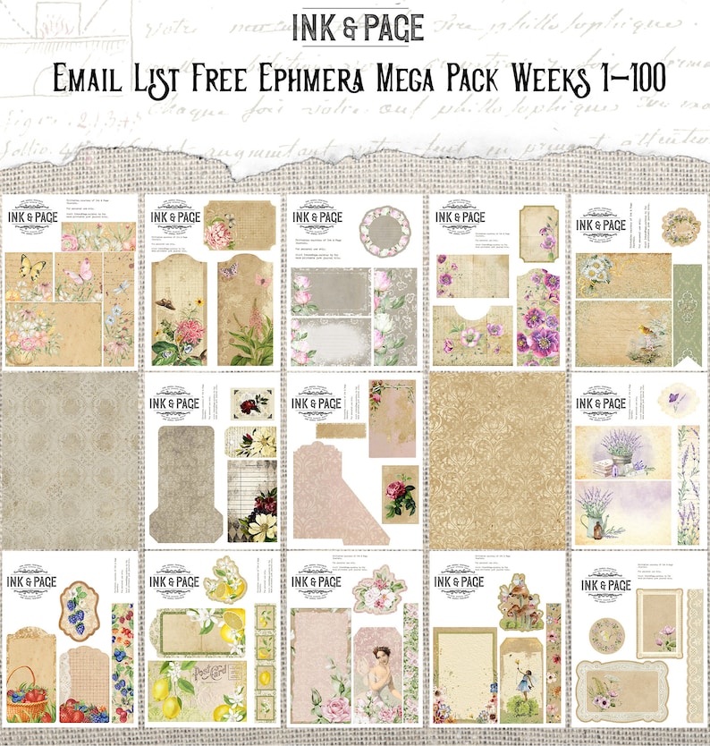 100 Pages of Junk Journal Printable Free Ephemera Mega Pack Vintage ...