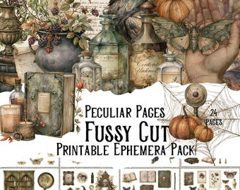Peculiar Pages Printable Fussy Cut Ephemera | Autumn Vintage Junk Journal Pages | Digital Download