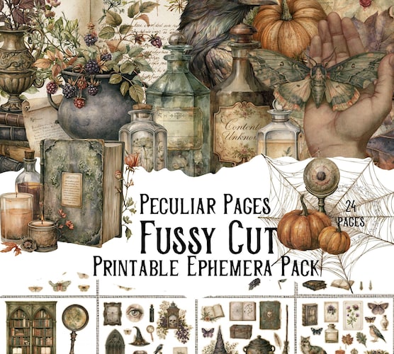 Peculiar Pages Printable Fussy Cut Ephemera — Autumn Vintage Junk Journal Pages