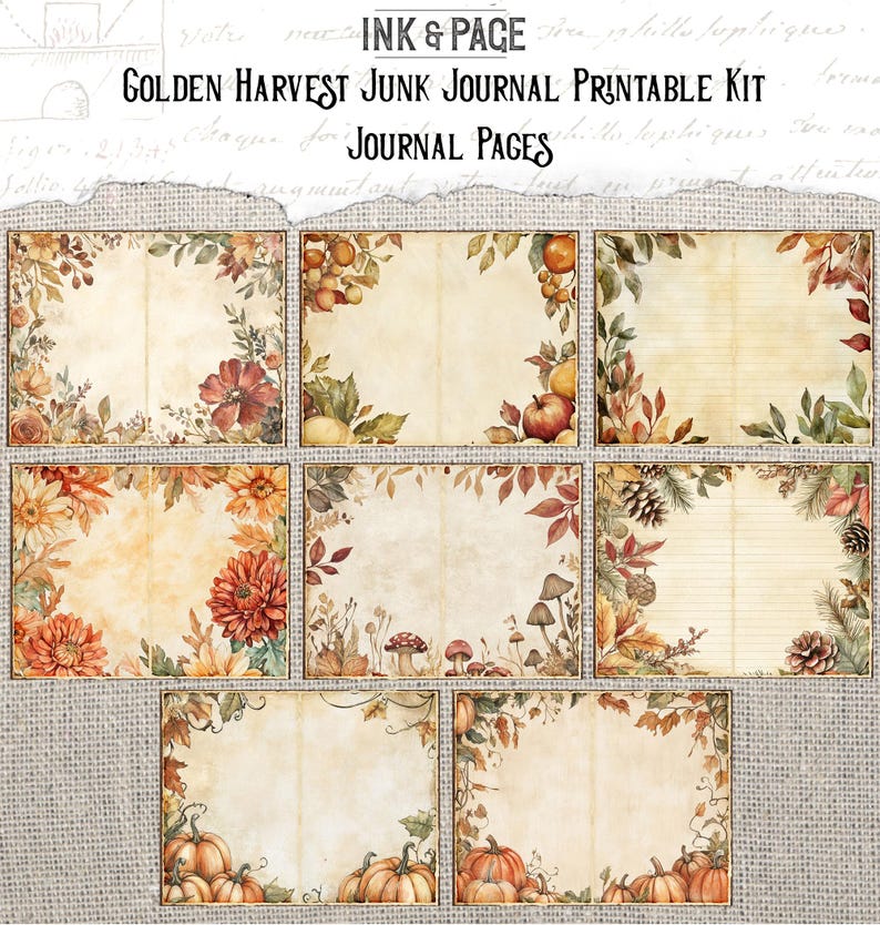 Golden Harvest Junk Journal Autumn Printable Collage Kit Fall Ephemera ...