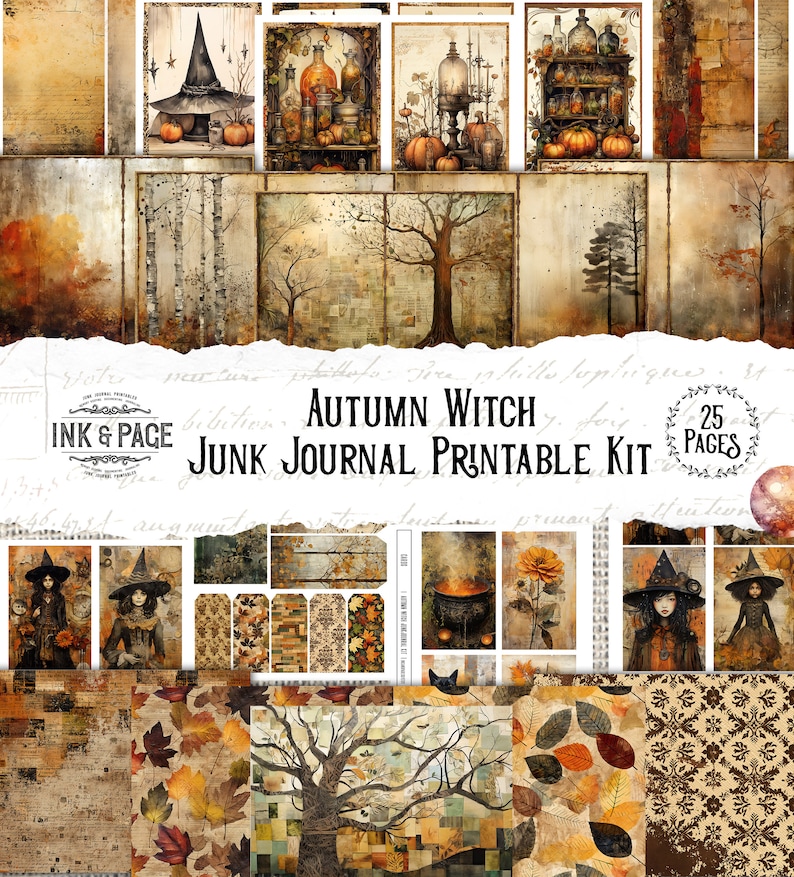 Autumn Witch Junk Journal Printable Kit Halloween Ephemera Collage ...