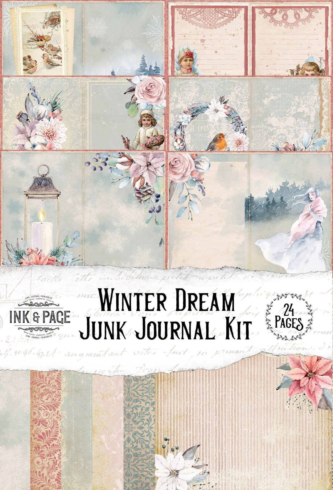 Winter Dream Junk Journal Printable Kit, Vintage Snow Digital Download ...