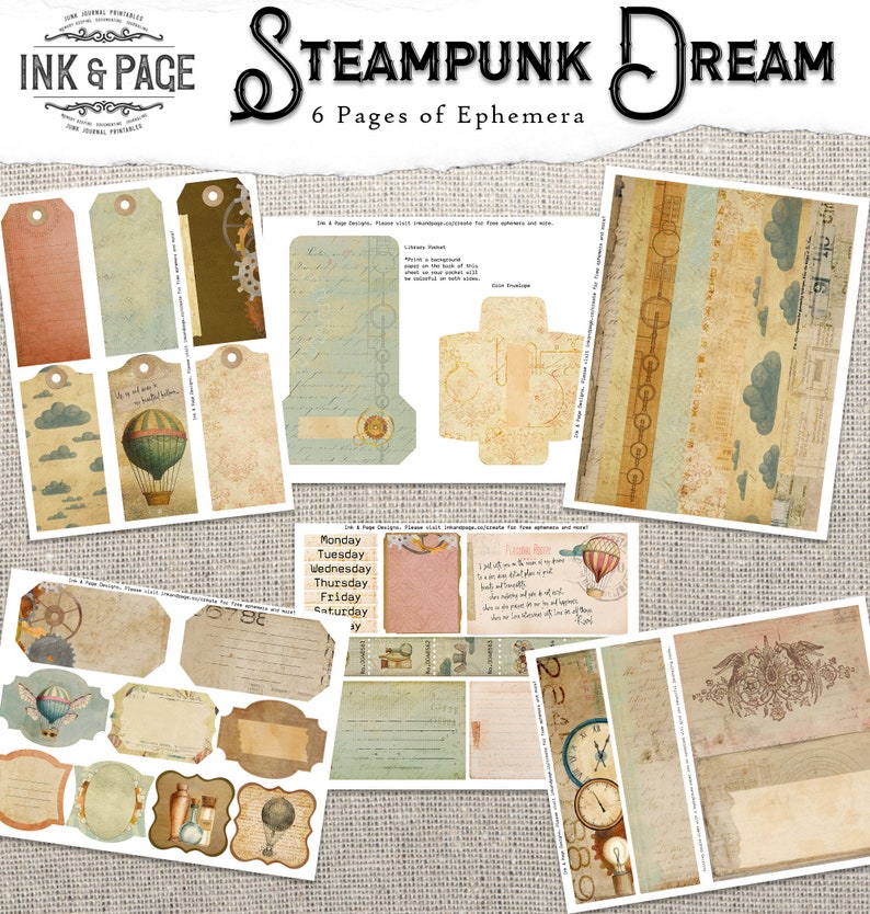 Steampunk Junk Journal Kit Vintage Ephemera Printable Travel - Etsy