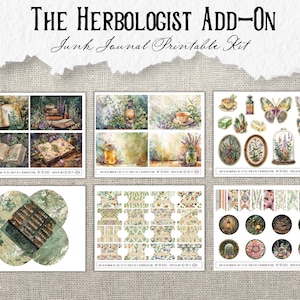 K&ouml;nnte beinhalten: Druckbarer Junk-Journal-Kit mit botanischem Thema. Das Kit enth&auml;lt Bilder von B&uuml;chern, Kr&auml;utern, Schmetterlingen und anderen naturinspirierten Elementen. Das Kit ist perfekt, um Ihrem Journal einen Hauch von Verspieltheit und Charme zu verleihen.
