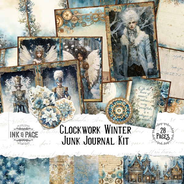 Clockwork Winter Junk Journal Printable Kit Steampunk Digital Download Fairy Forest Scrapbook Paper Vintage Ephemera Woodland Wonderland