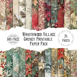 Wraithwood Village Distressed Printable Paper Pack Christmas Digital Download Winter Scrapbook Page Mixed Media Collage Art Craft Background