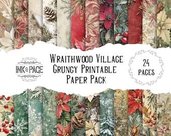 Wraithwood Village Distressed Printable Paper Pack Christmas Digital Download Winter Scrapbook Page Mixed Media Collage Art Craft Background