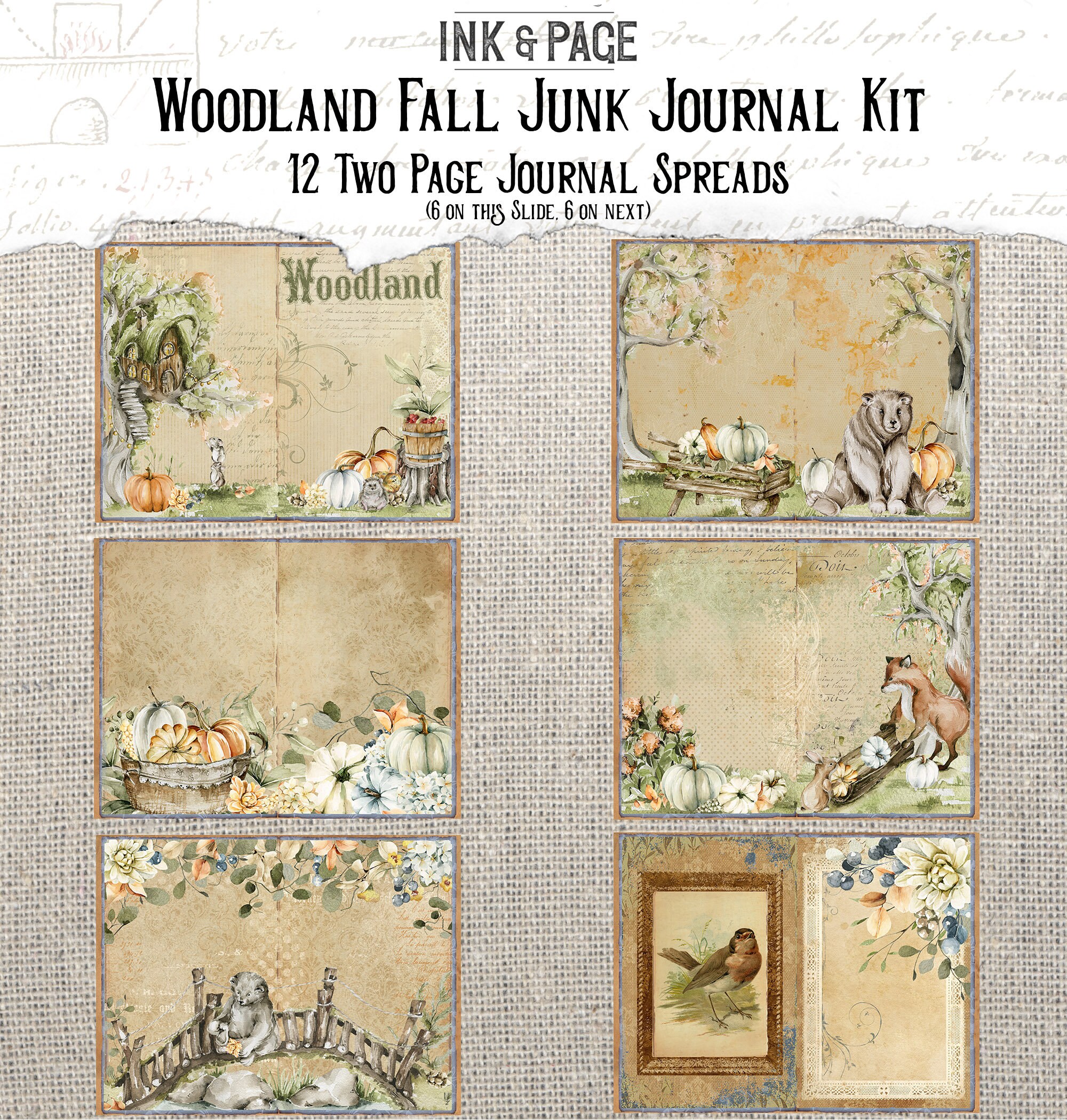 Woodland Fall Junk Journal Printable Kit, Vintage Forest, Shabby Chic ...