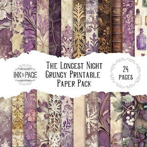 The Longest Night Winter Solstice Distressed Printable Paper Pack Art Background Yule Digital Download Witchy Watercolor Collage Mixed Media