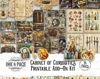 Cabinet of Curiosities Printable Ephemera Victorian Science Junk Journal Field Notebook Pockets Botanical Scrapbook Paper Butterfly Digital