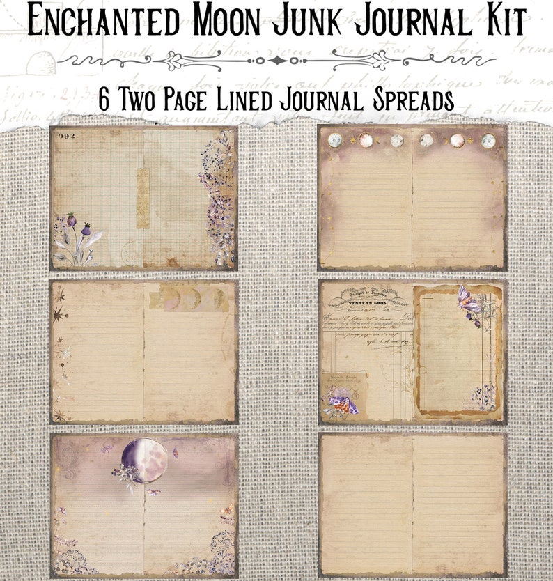 Enchanted Moon Junk Journal Kit imprimable, Celestial Journal, Purple Junk Journal image 4