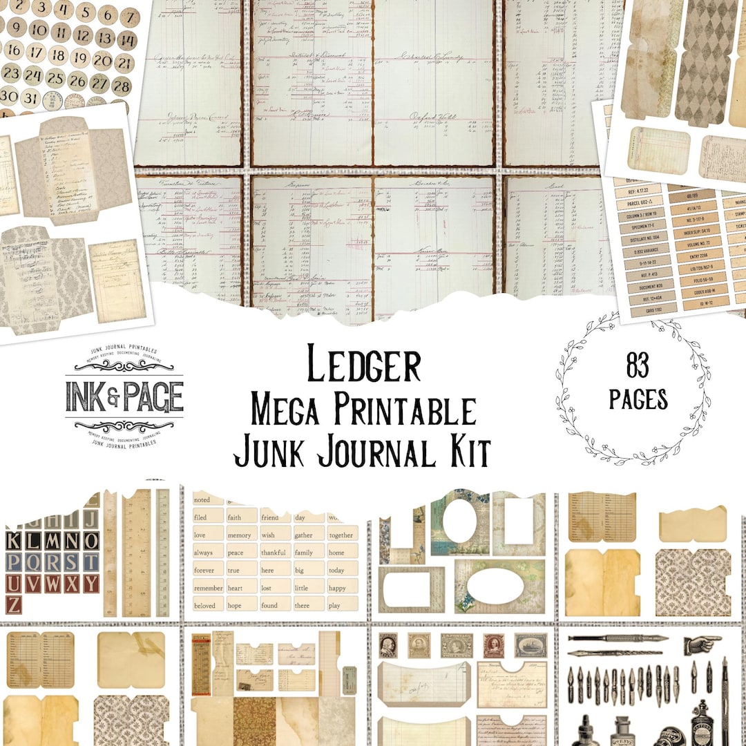 LEDGER Huge Junk Journal Printable Kit | Antique Journal Kit ...