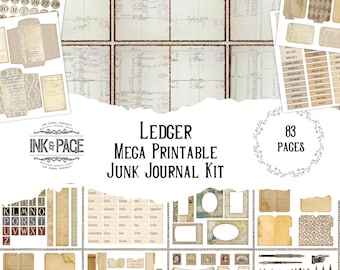 LEDGER Huge Junk Journal Printable Kit | Antique Journal Kit • Victorian Ephemera | File Folders | Authentic Ledger Pages