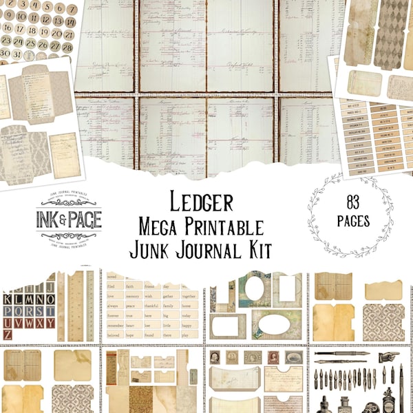 Kit imprimible de diario basura enorme LEDGER / Kit de diario antiguo • Efímera victoriana / Carpetas de archivos / Páginas de libro de contabilidad auténticas