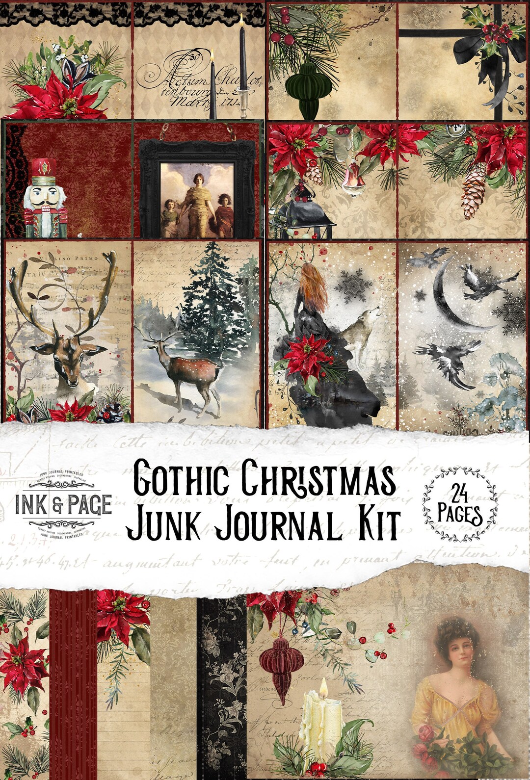 Gothic Christmas Junk Journal Printable Kit, Vintage Winter Ephemera ...