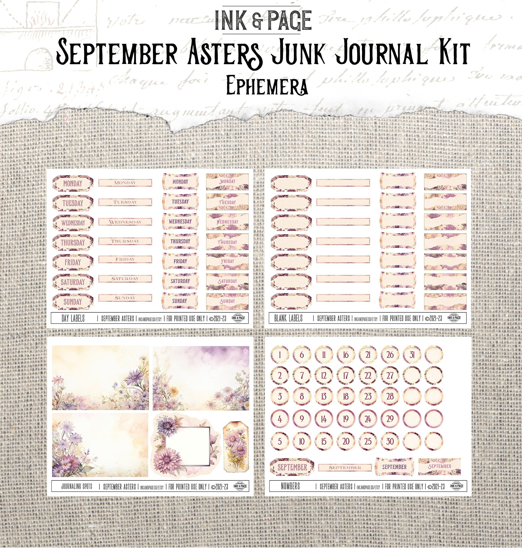 September R Tag Label September Junk Journal Printable Kit Birth Month Digital Download ...