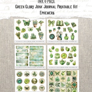 Green Glory Junk Journal Printable Ephemera Rainbow Vintage Digital Paper Pack Shabby Lime Mixed Media Spring Leaves Nature Scrapbook Pages image 6