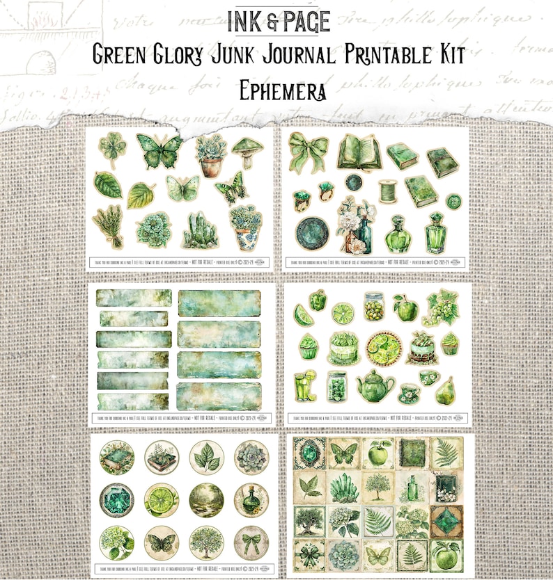 Green Glory Junk Journal Printable Ephemera Rainbow Vintage Digital Paper Pack Shabby Lime Mixed Media Spring Leaves Nature Scrapbook Pages image 6