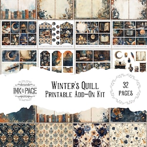 Winter's Quill Add-On Printable Ephemera Junk Journal Kit Dark Academia Digital Download Book Lover Victorian Novelist Library Autor Escritor