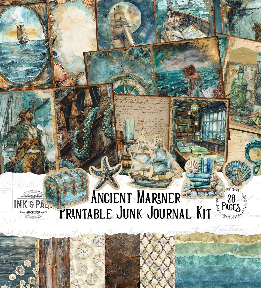 Ancient Mariner Junk Journal Printable Kit Ocean Voyage Digital Paper ...