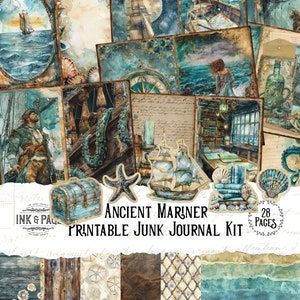 Ancient Mariner Junk Journal Druckbares Kit Ozeanreise Digitales Papier Vintage By the Sea Ephemera Nautische Scrapbook Seite Schatz Segeln